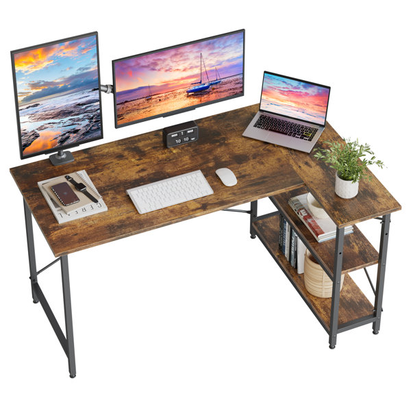 L Shaped Desk 120 or 140cm x 90cm Corner Desk with Adjustable Shelves by Aliff